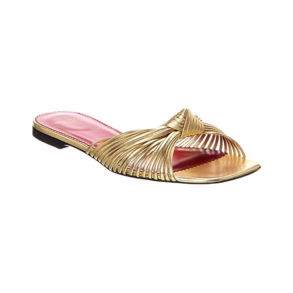 Valentino Vlogo Leather Sandal, Metallic
